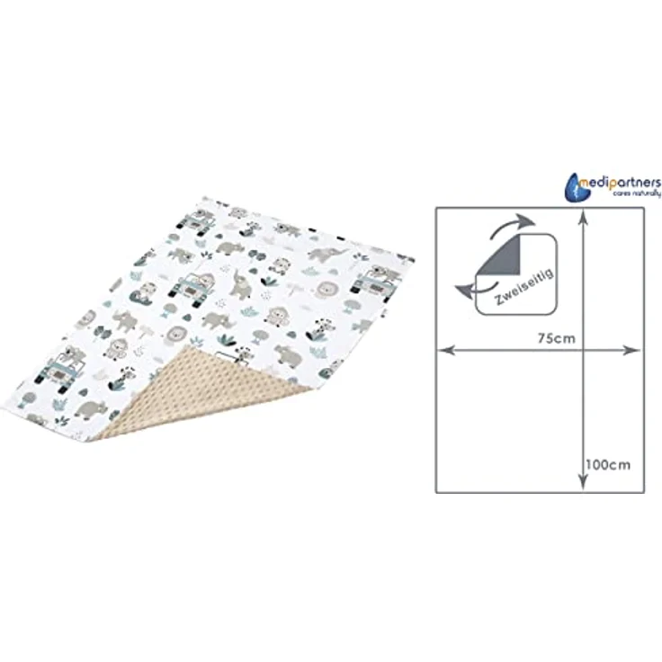 Medi Partners Babydecke Baby Decke Neugeborenen - Kuscheldecke Geschenk Babydecken 75x100cm für Kleinkinder Mädchen Krabbeldecke Kinderbett Kinderwagen 100% Baumwolle (Mint Zoo mit beigem Minky) – Bild 4
