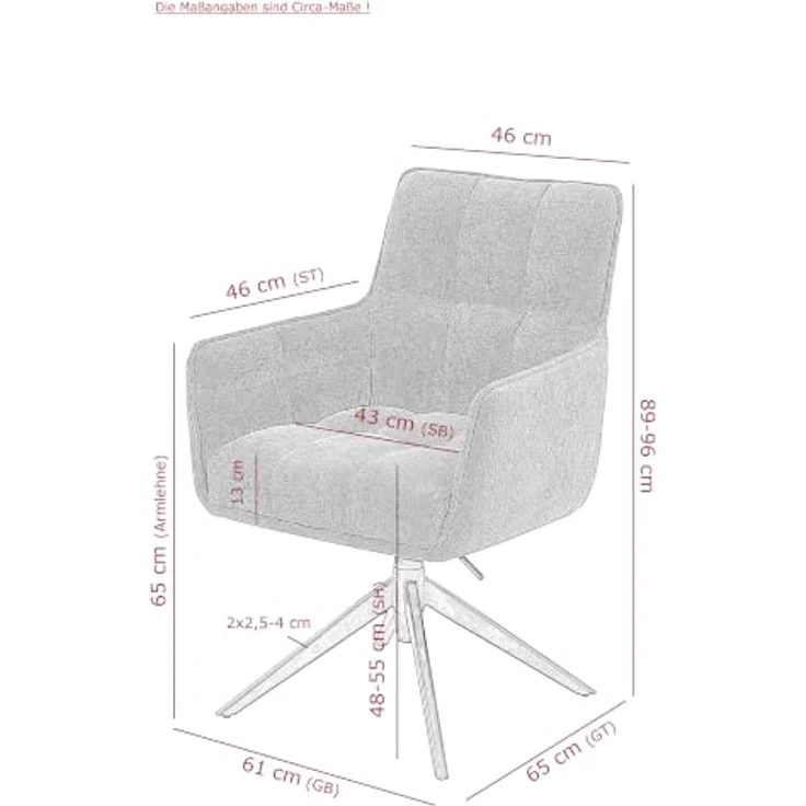 Hela Tische, Armlehnstuhl Polsterstuhl Pomba, Webstoff Beige, 360° drehbar, Sitzhöhenverstellung, Federkorb, 4-Fuß Gestell, 140kg belastbar – Bild 3