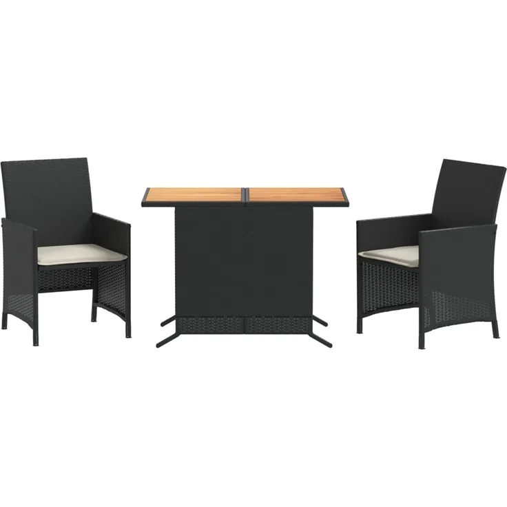 vidaXL 3-tlg. Bistro-Set mit Kissen Schwarz Poly Rattan 365124