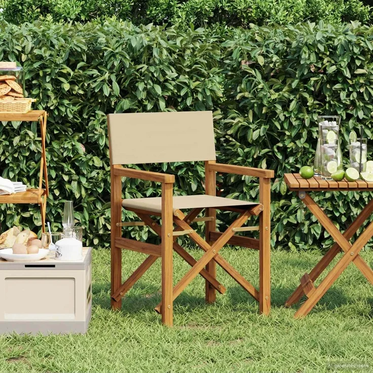 vidaXL Regiestuhl Braun und Beige Massives Teakholz 42032676 – Bild 1