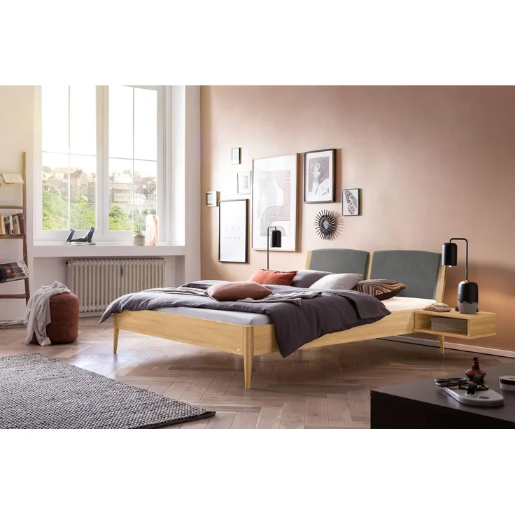 Hasena Massivholzbett Pistoia Eiche bright gepolstert 180x220 cm, Fußhöhe 20 cm – Lounge – Bild 2