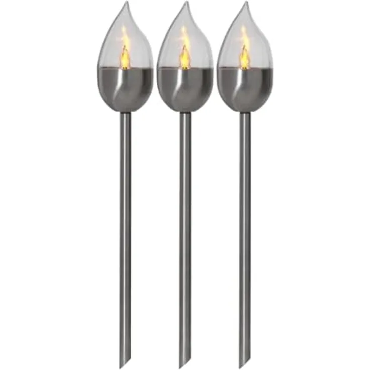Star LED-Solar-Fackel"Olympus", Edelstahl, 3er Set, Silber