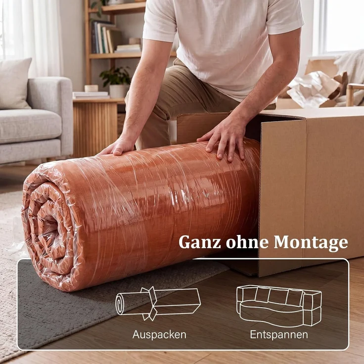Aoxun Faltbares 3-Sitzer Gästebett & Schlafsofa, 200 cm breites XXL Bett in Orange – Bequeme Klappcouch für Wohnzimmer, Schlafzimmer als Lounge oder Gästebett,Orange – Bild 8