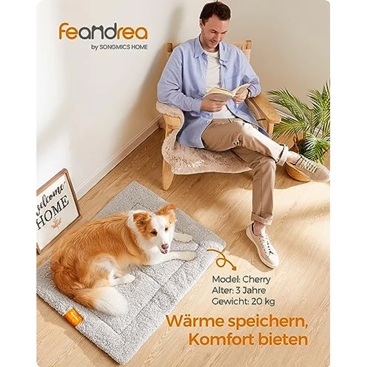 Feandrea Hundedecke, Haustier Decke, für Hunde, Katzen, 90x65 cm, L, maschinenwaschbar, trocknergeeignet, rutschfest, hellgrau PPB002G01 – Bild 3