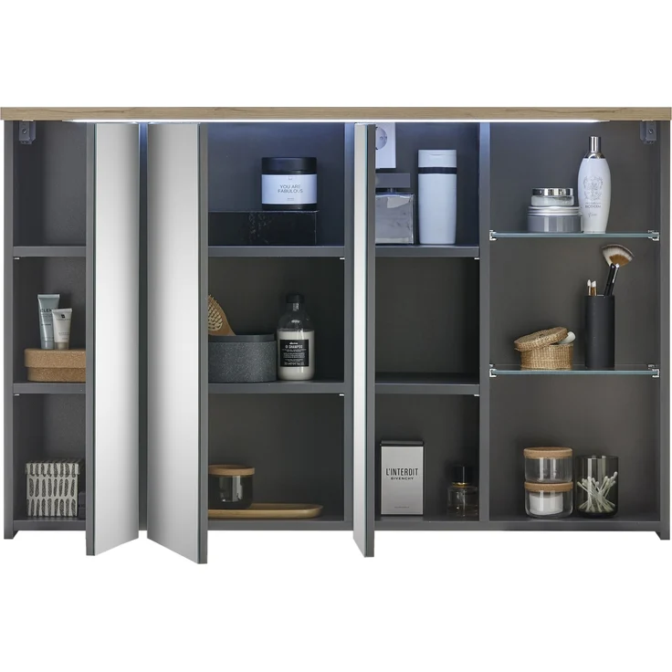 Badezimmerspiegelschrank >Memphis< Grau / Artisan Eiche Dekor - 110x70x20 (BxHxT) – Bild 4