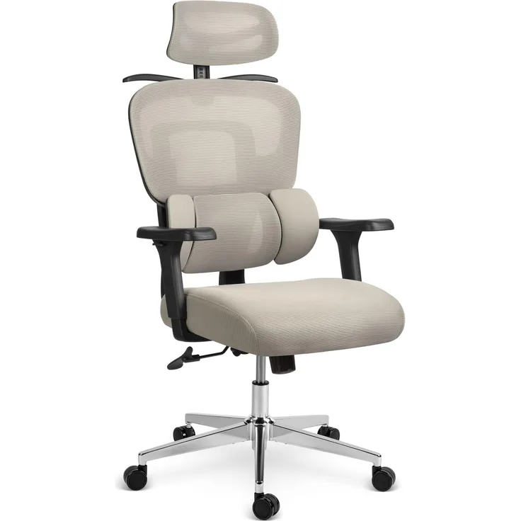 Sofotel Schreibtischstuhl Bürostuhl Ergonomisch - Drehstuhl Höhenverstellbar Armlehnen Kopfstütze - 360° Rollen - Mikronetz Talin Grau