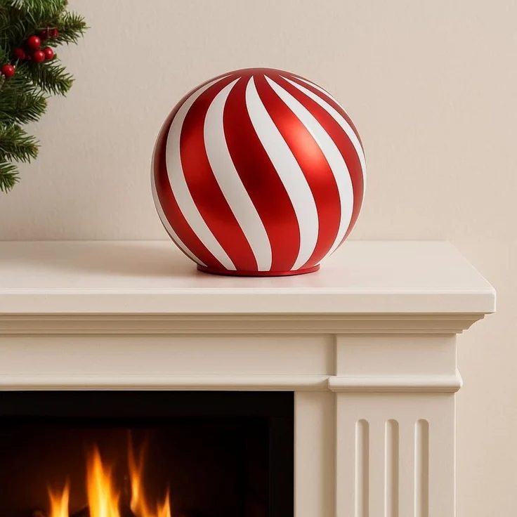 mucHome LED Kugelleuchte Deko Kugel LED Licht rot/weiß Weihnachtskugel 10cm, mit 8 LEDs – Bild 2