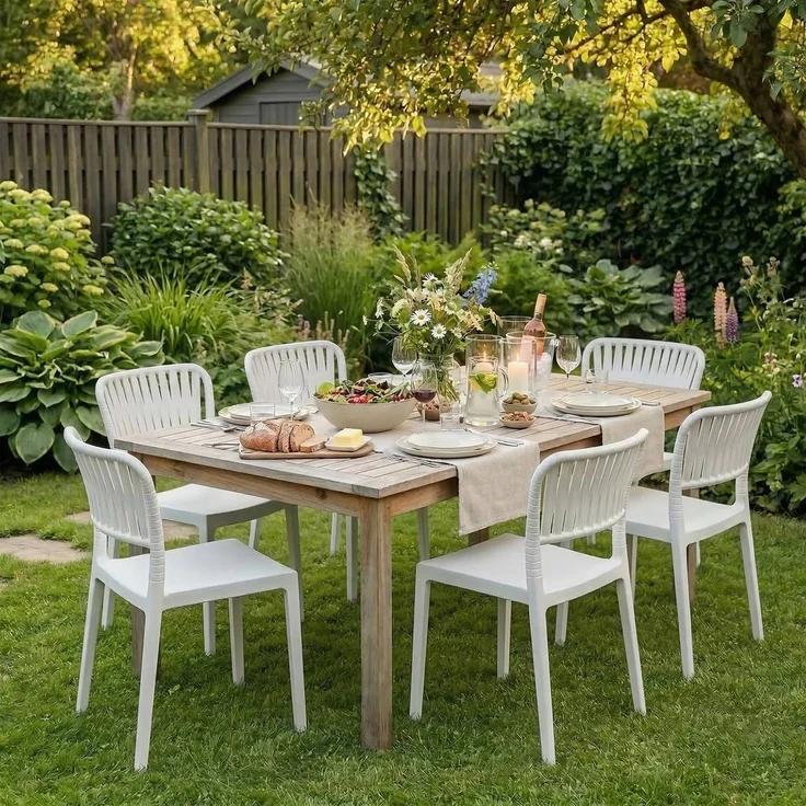 CLP 4er Set Gartenstühle stapelbar Portofino wetterfeste Kunststoffstühle,weiß – Bild 3