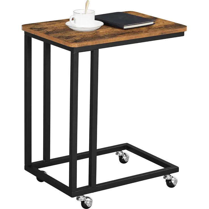 Vasagle Beistelltisch mit Rollen, Industrie-Design, Holzspanplatte/Stahl, Vintagebraun / Schwarz, 50 x 35 x 60 cm
