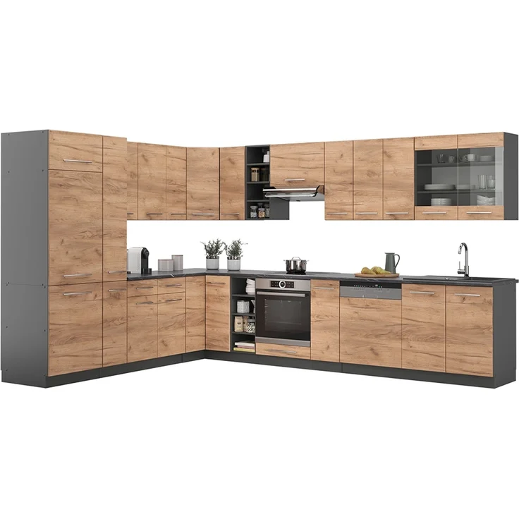 Eckküche Fame-Line Goldkraft Eiche/Anthrazit 347 x 46 cm ohne Arbeitsplatte Vicco – Bild 6