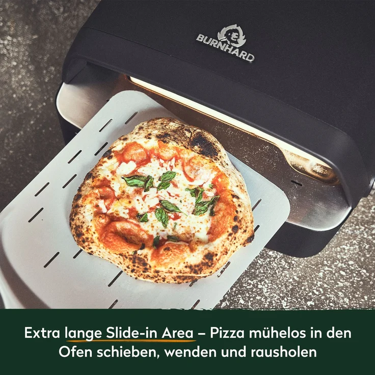 BURNHARD® Gas Pizzaofen - Tony inkl. Hitzeschild, 450 °C, Tragbarer 5,9 kW Outdoor Ofen für Pizza (58,5 x 47,7 x 24,8 cm) inkl. Cordierit-Pizzastein - Schwarz - #946555 – Bild 9