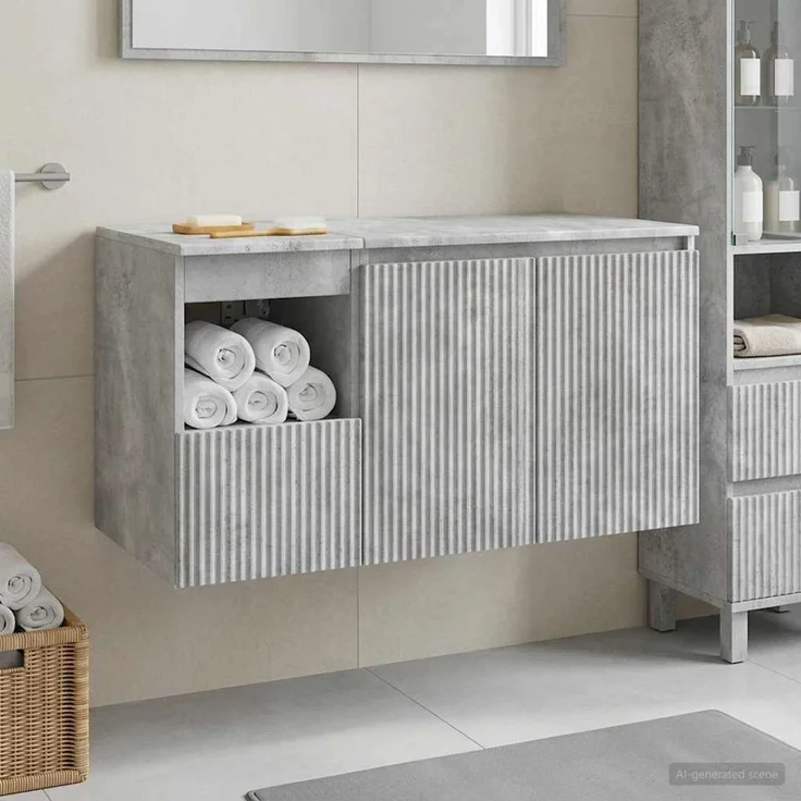 vidaXL Badezimmerschrank-Set 2 stk. Betongrau 92,5 x 44,5 x 50 cm 3404117 – Bild 1
