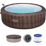 Bestway LAY-Z-SPA Energiespar-Whirlpool Bali AirJet™ für 7 Personen, mit App-Steuerung, Ø 216 x 71 cm, Rattan-Optik (Schokobraun), integrierte UltraFit™-Pumpeneinheit, 180 AirJet™-Düsen, Heizsystem mit Energiespartimer