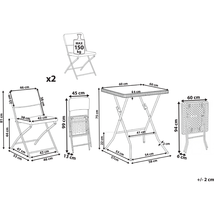 Bistro Set klappbar TRAPPETO Schwarz – Bild 2