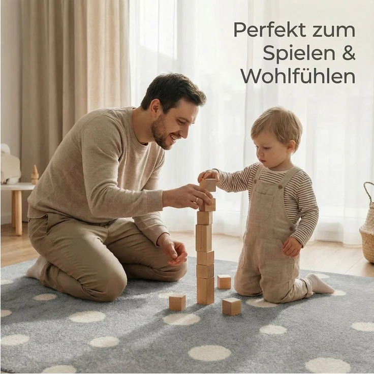 Jimri Kinderteppich DOTS l Pünktchen Gepunktet l Farbe: Beige Blau Rosa | Kinderzimmer/Jugendzimmer (Grau, 120x170 cm) – Bild 3