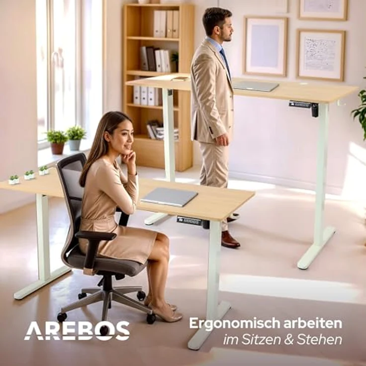 Arebos Schreibtisch Computer-Bürotisch 120 x 60 cm, elektrisch Memory-Funktion, 72-118 cm höhenverstellbar, Hebekapazität: 50 kg – Bild 5