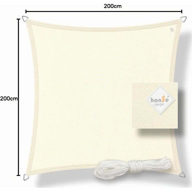 hanSe Sonnensegel Schattensegel UV-Schutz 2x2m Quadrat Creme wasserabweisend – Bild 9