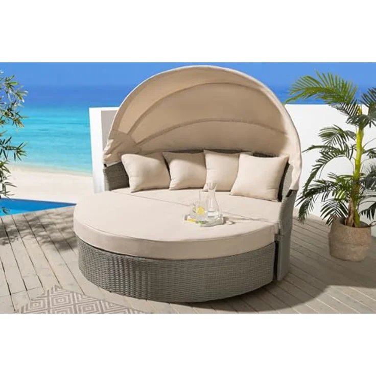 riess-ambiente Sonneninsel PLAYA LIVING 165cm natur · Polyrattan · Aluminium, Einzelartikel 1 Teile, Gartenlounge · einfahrbares Fußteil · klappbares Dach · mit Kissen – Bild 6