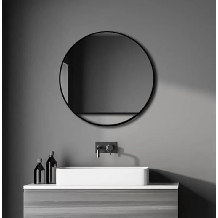Talos Black Hole Spiegel, runder Wandspiegel Ø 60 cm mit matt schwarzem Aluminiumrahmen, ideal für modernes Badezimmer und Zuhause