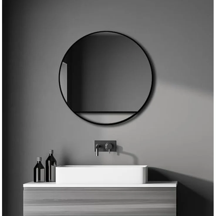 Talos Black Hole Spiegel, runder Wandspiegel Ø 60 cm mit matt schwarzem Aluminiumrahmen, ideal für modernes Badezimmer und Zuhause – Bild 1