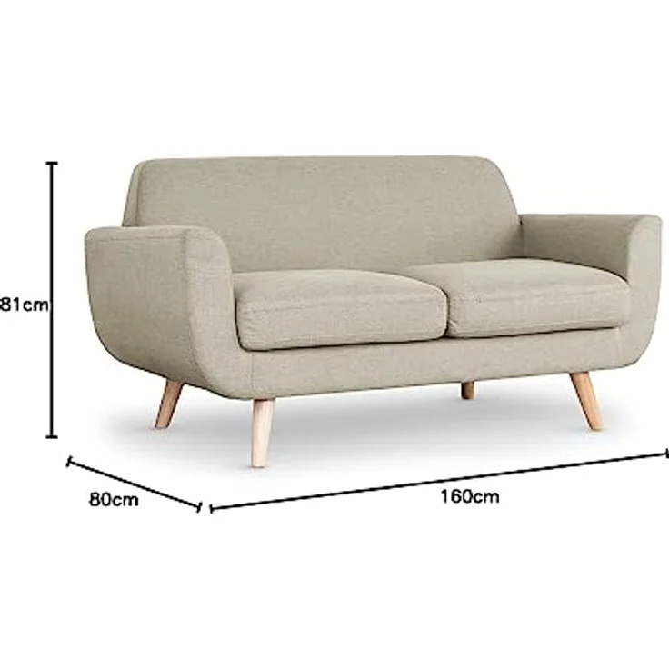 Menzzo Danube Skandinavisches 2-Sitzer Sofa mit Stoffbezug Beige – Bild 2