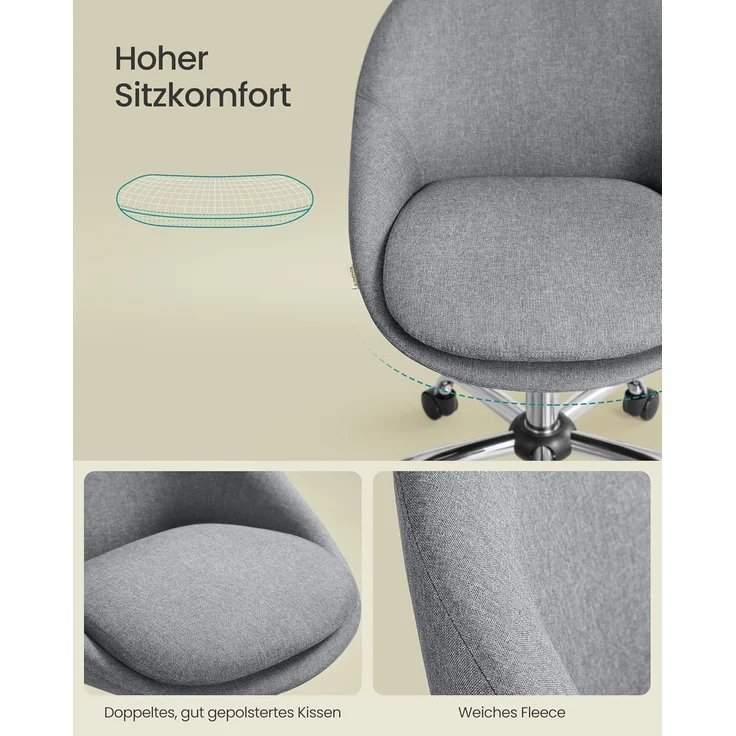 SONGMICS Homeoffice-Stuhl, Schminkstuhl aus Baumwoll-Leinen-Mischgewebe, Schreibtischstuhl, Schaumstoffpolsterung, höhenverstellbar, für Arbeitszimmer, Schlafzimmer, schiefergrau OBG020G05 – Bild 5