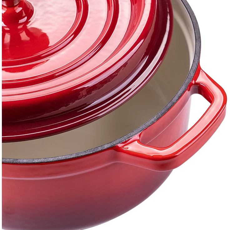 KADAX Gusseisentopf 4,5 Liter, Ø 23 cm, Schmortopf aus emailliertem Gusseisen, Rund Topf mit Deckel, Bräter zum Schmoren, Braten, Kochen & Backen, Bratentopf (Rot) – Bild 9