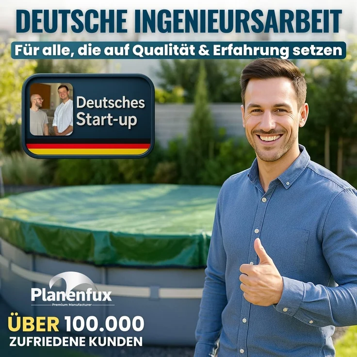Planenfux® Pool-Abdeckplane Beidseitig nutzbare 2-in-1 Poolplane für Rundpools, Ø 244 - 280 cm Poolabdeckung rund aus verstärktem 200g/m² PE Material – Bild 8