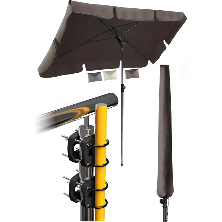 4smile Sonnenschirm Balkon SunnyShade, 200x125 cm, Taupe - UPF 50+ Sonnenschirm rechteckig als Sonnenschutz Balkon - SunnyEasy Balkon-Schirm mit 2 x Sonnenschirmhalter + Sonnenschirmhülle