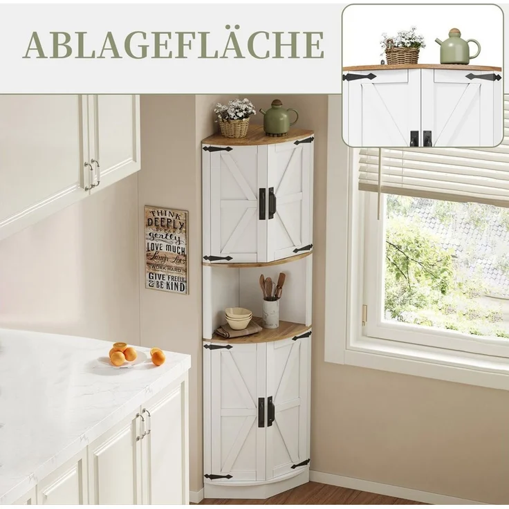 SeedWave Buffet Allzweck Eckschrank Hochschrank mit 4 Türen, Staufächern, Ablageboden Küchenbuffet inkl. Metallgriffe, Kippschutz-Set – Bild 4