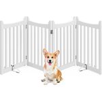 Yaheetech Absperrgitter Hund Schutzgitter, HxB: 60,5x201,5 cm, Treppengitter mit 2 Stützfüßen, Faltbares Hundegitter, Freistehendes Absperrgitter für Küche/Kamin/Ofen/Treppe, 4 Paneelen, Weiß