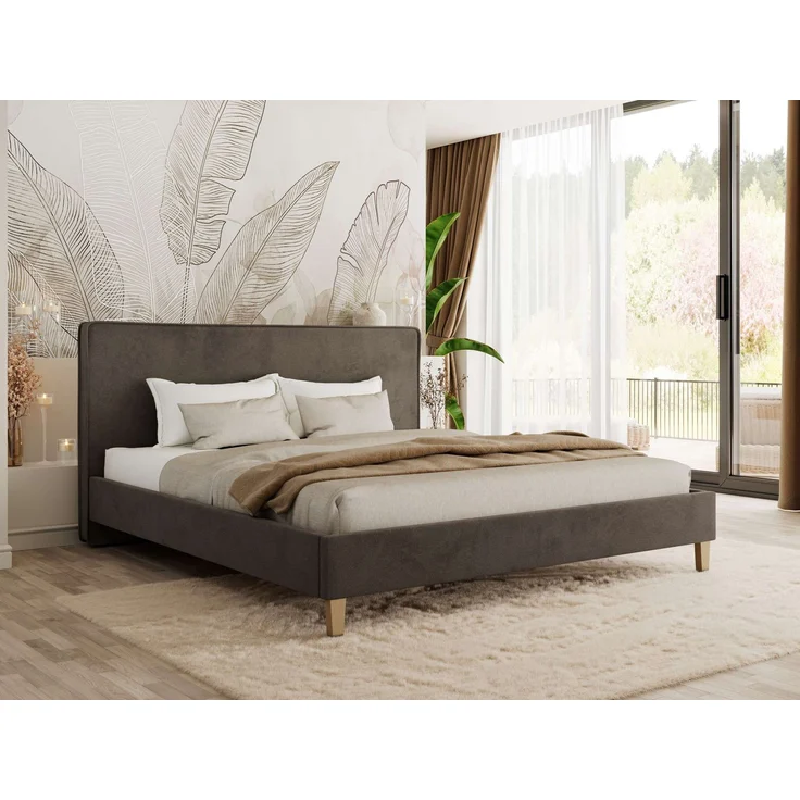 Design Polsterbett LUMARO CLASSIC 200x200 cm mit Lattenrost & 12cm hohen Füßen, Doppelbett mit Kopfteil, Konfigurierbar, Pocket Matratze - Braun Velvet - VIRE LUX – Bild 1