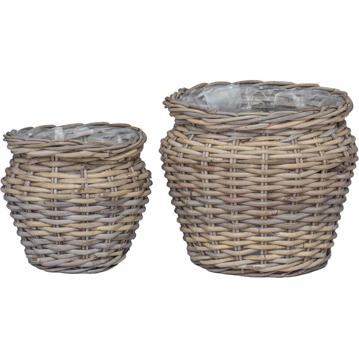 vidaXL Blumentopfkorb GENDT 2 stk. Natürliches Grau Kubu Rattan 42020959 – Bild 2