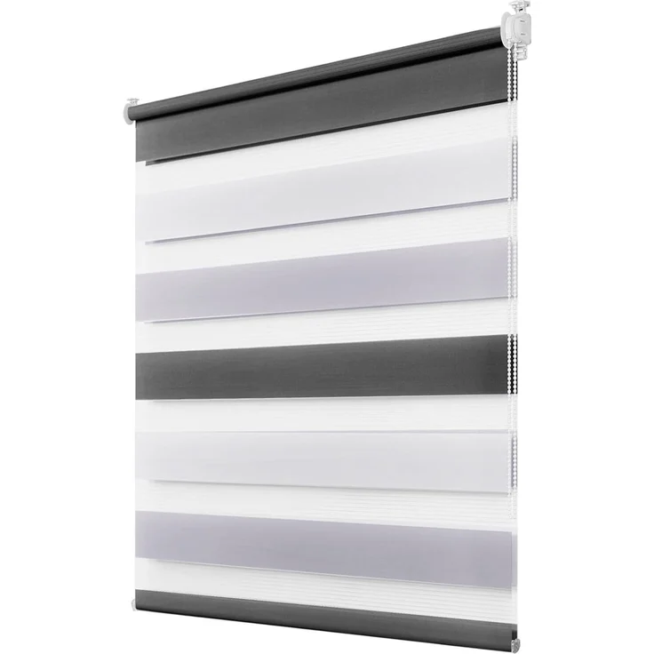 Deswell Doppelrollo Klemmfix ohne Bohren Weiß-Grau-Anthrazit B45 x H130 cm (Stoffbreite 41cm) Rollos für Fenster ohne Bohren für Fenster mit Lichtdurchlässig & Verdunkelnd/Höhe Stufenlos Verstellbar – Bild 1