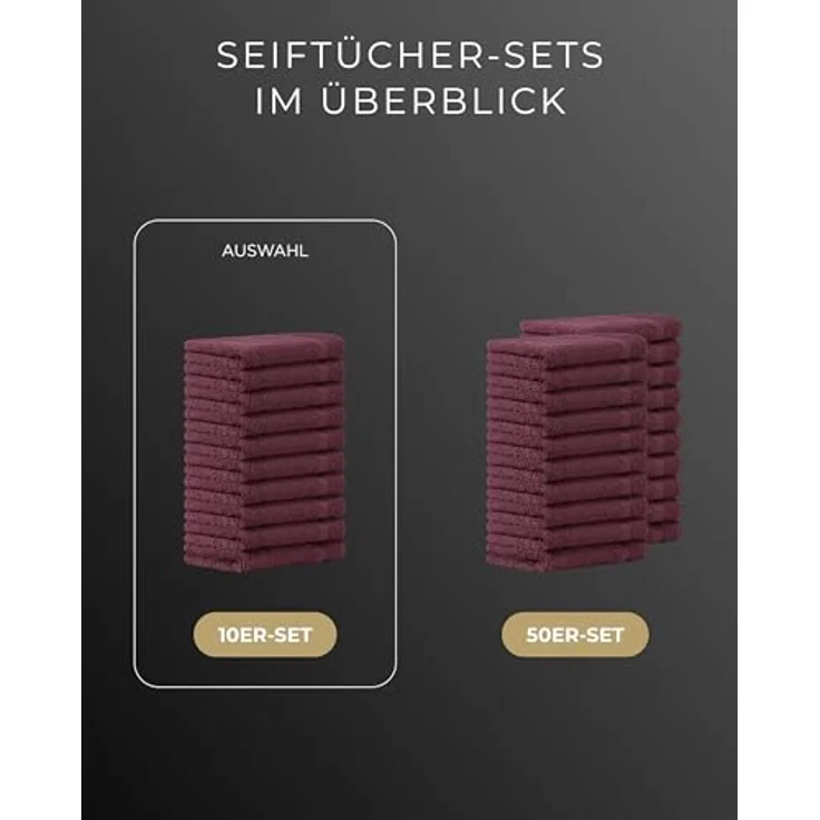 Luckytowel Seiftücher Set 30x30cm, Oeko-TEX Waschlappen aus 100% Baumwolle mit 600 g/m², flauschig & saugstark, 10er Pack Bordeaux – Bild 5