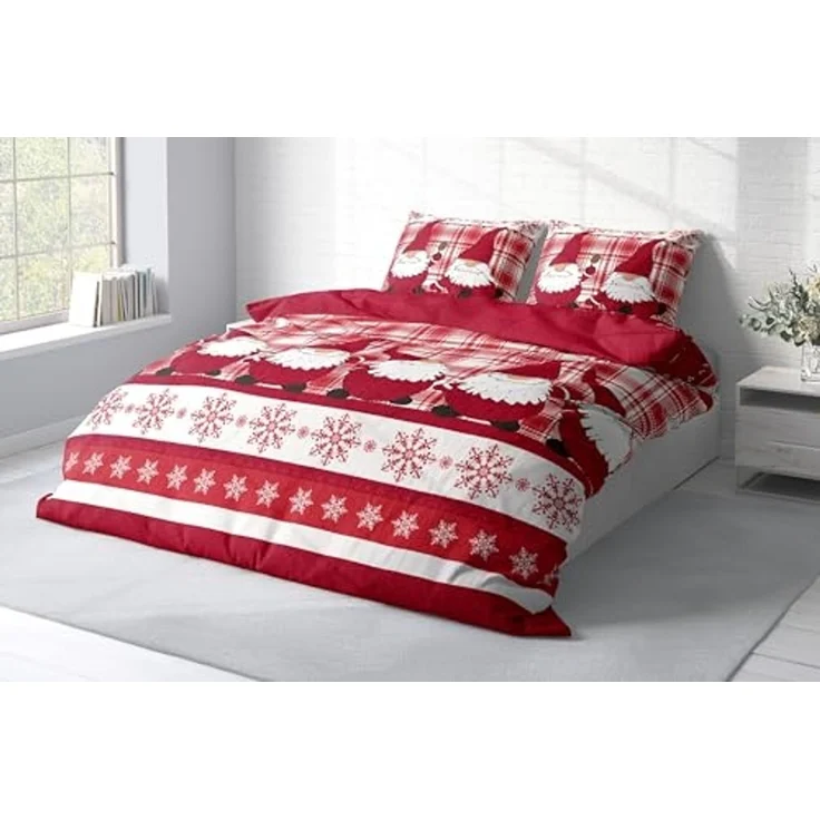 One Home Bettwäsche Wichtel Weihnachten Weihnachtsbettwäsche, Fleece, 3 teilig, Christmas kariert, kuschelig flauschig warm weich Winter Doppelbett – Bild 3