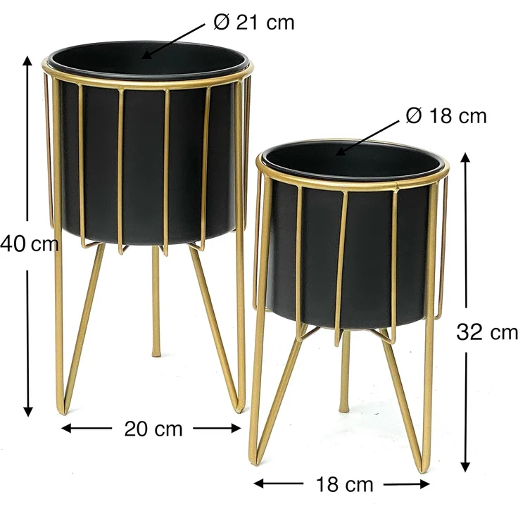 DanDiBo Blumenhocker mit Topf Metall Gold Schwarz Rund 2er Set Blumenständer 96039 Blumensäule Modern Pflanzenständer Pflanzenhocker – Bild 2