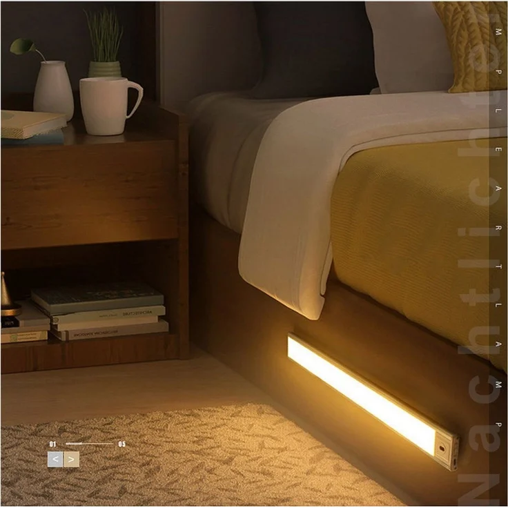 ibettertec LED Lichtleiste Nachtlicht, Wiederaufladbar Treppenlicht,Unterbauleiste Sensor Leuchte, Schrankleuchten mit Bewegungsmelder, LED fest integriert, LED Nachttischlampe, USB Wiederaufladbar Schranklicht und Treppenlicht, Bewegungsmelder, Kaltwe... – Bild 3