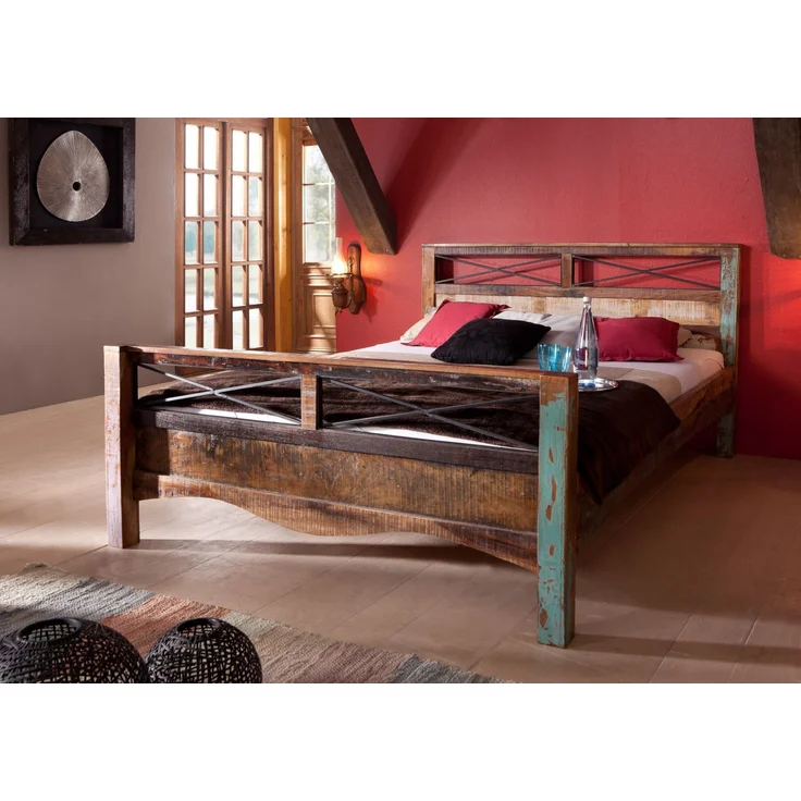 Bett Altholz 186x216x100 mehrfarbig lackiert NATURE OF SPIRIT #47 – Bild 8