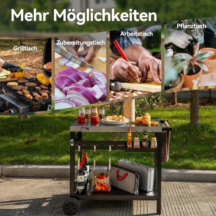 Royal Gourmet Servierwagen Grillwagen Rollwagen Outdoor Servierwagen Grilltisch, (1 St), mit Durchdachter Aufbewahrung, Robusten Rädern – Bild 7