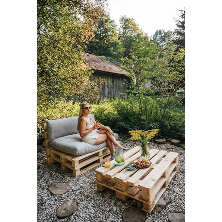 Gutekissen, Palettenkissen, Gartensofakissen, Sitzkissen, Rückenkissen, gefüllt mit Pulirethangranulateinlage, viele Farben und Größen PWL (Set (Sitzkissen 120x80 +Rückenlehne 120x40), Beige) – Bild 10