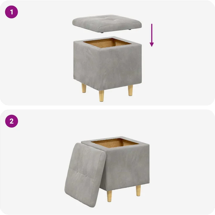 vidaXL Ottoman mit Stauraum Hellgrau 40 x 40 x 45 cm Samt 876810 – Bild 9