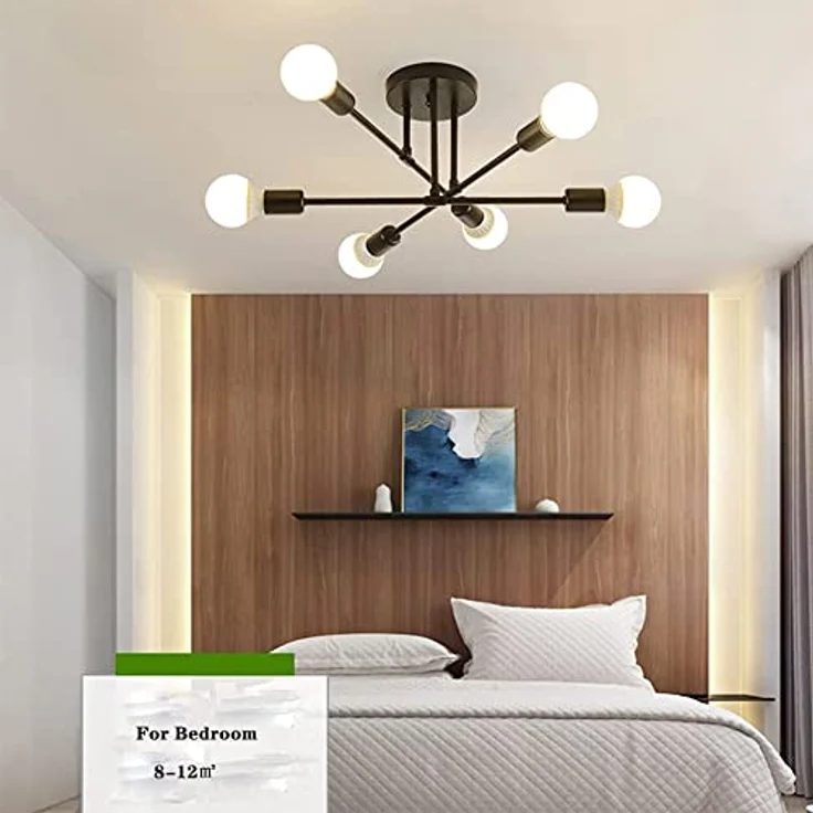 Goeco Vintage Sputnik Kronleuchter, 6-Flammige E27 Deckenleuchte Schwarz Metall, Retro Deckenlampe für Esszimmer, Esstisch, Flur, Wohnzimmer, Hotel, Café (Ohne Leuchtmittel) – Bild 8
