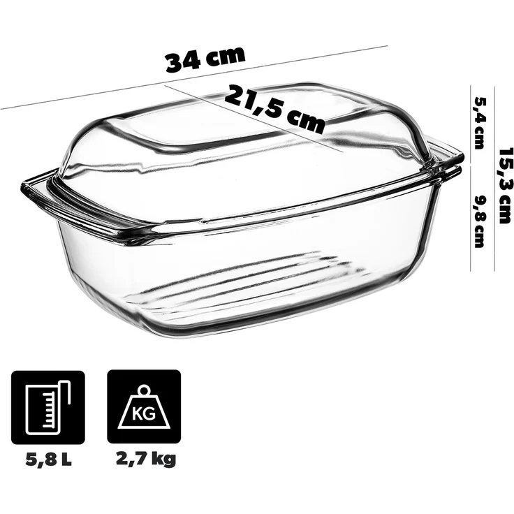 KADAX 5,8 l hitzebeständige Form mit Deckel zum Backen, rechteckig, groß – Bild 3