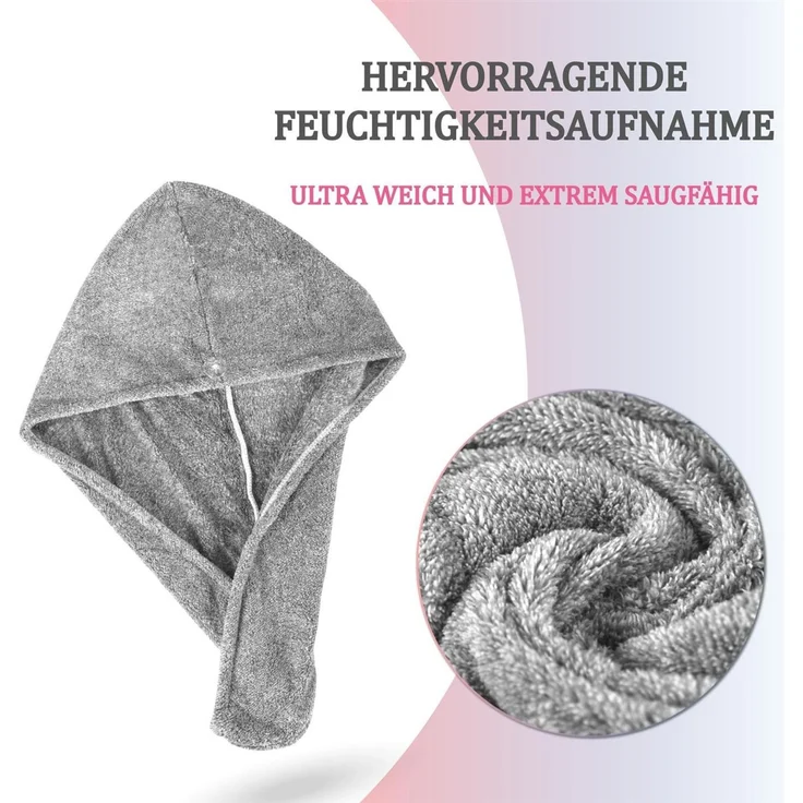Haarturban ( Grau ) Cozy mit Knopf - 25x65cm ( One SIze ) Superweich Flauschig - Saugstark, Handtuch Haare Turban Haarhandtuch Schnelltrocknend – Bild 4