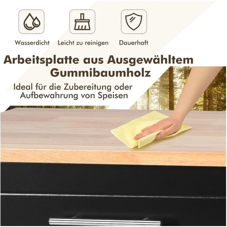 COSTWAY Küchenwagen, mit Arbeitsplatte, Schubladen & verstellbaren Regalen – Bild 3