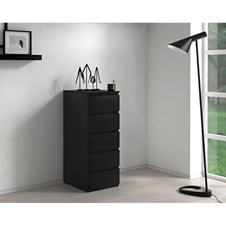 CDF Kommode Schwarz Hoch Schubladenschrank mit 5 Schubladen Schmal Komode 40B x 45T x 111H Wohnzimmer Schlafzimmer Flur Schrank Sideboard Highboard viel Stauraum Sideboard Malm Kommode Modern – Bild 2