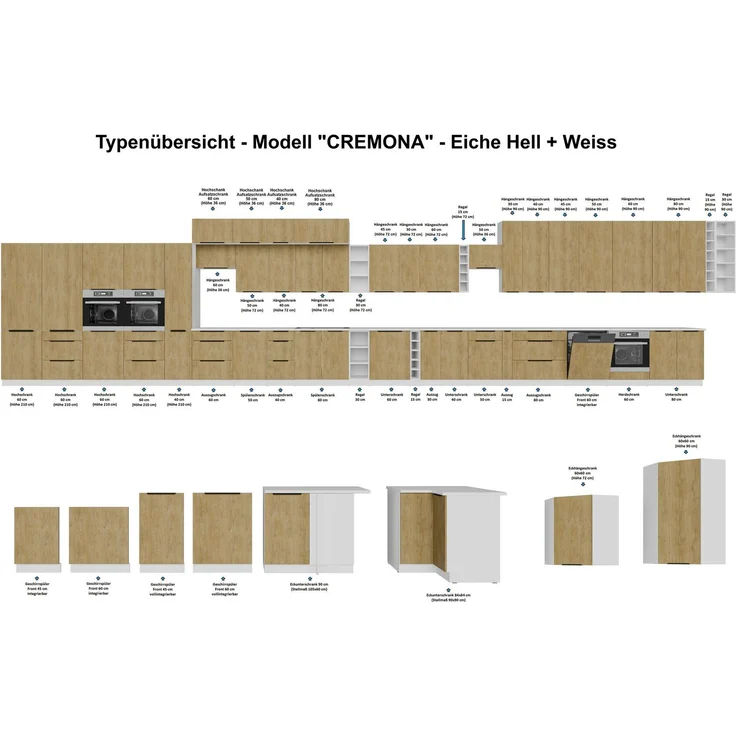 Winkelküche CREMONA ECKE 2 - 250 x 270 cm Eiche hell Küchenzeile Küchenblock Singleküche Einbauküche Küche Eckküche – Bild 12