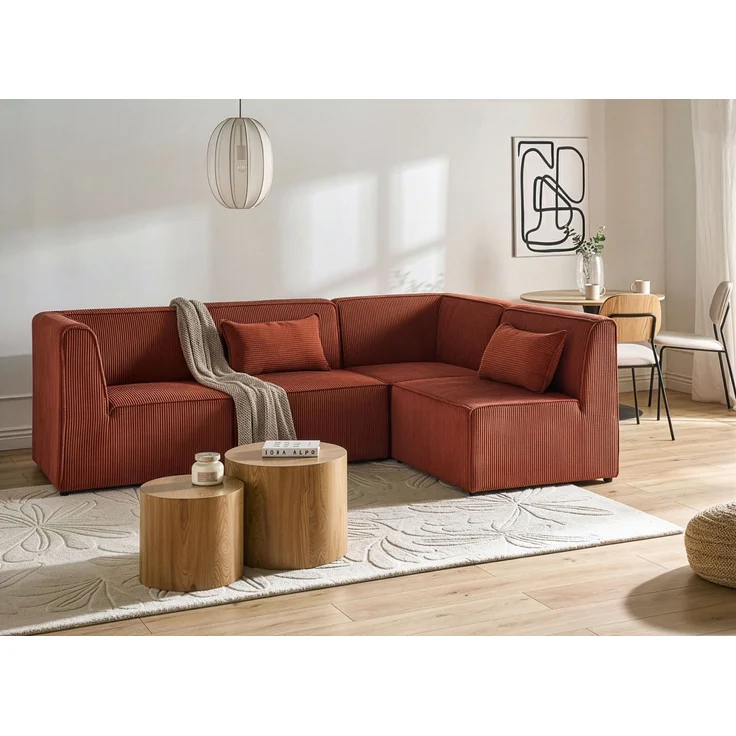 Modul Ecksofa 4-Sitzer LEMVIG Cord Dunkelrot rechtsseitig – Bild 3