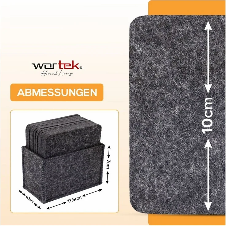 wortek Getränkeuntersetzer Filz-Untersetzer Eckig für Gläser 10er Set + Box, Zubehör für Tisch & Gläser, Set, 10-tlg, waschbare Getränke Glasuntersetzer Gläser, Tischuntersetzer Filz 10 cm – Bild 3